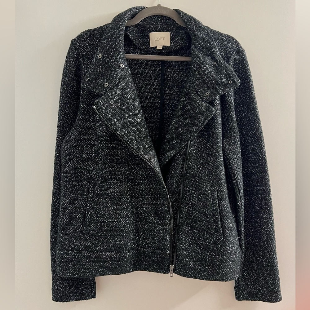 New LOFT Women's Full Zip Wrap Blazer Jacket Size L Soft Gray with Pockets